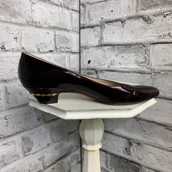 Vintage Burgundy Patent Leather Block Kitten Heel Slip On Pump - Picture 3 of 9